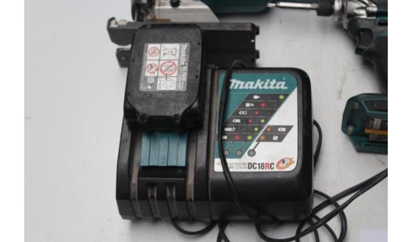 3 diverse elektrische handgereedschappen MAKITA vv 1 batterij en oplader